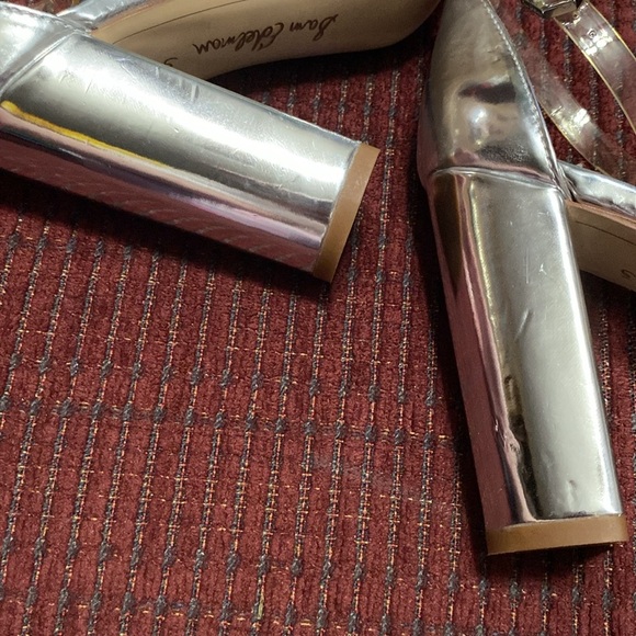 SAM EDELMAN “YARO” SILVER BLOCK HEELS W/CLEAR STRAPS - Picture 11 of 15